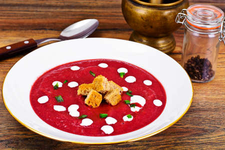 Beetroot Puree Soup with Sour Cream Studio Photo