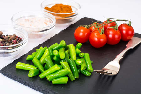 Green Beans on white background. Studio Photoの写真素材