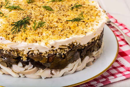 Salad with squid and mushrooms. Studio photoの写真素材