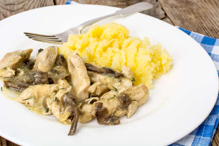 Meat in mushroom sauce with mashed potatoes. Studio Photoの写真素材