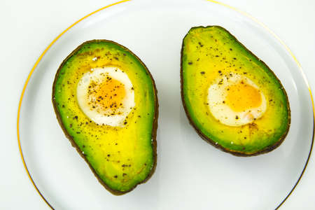 Avocados, Baked with Quail Egg, Salt, Pepper Lemon Studio Photo