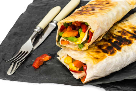 Pita bread with Mexican vegetable mixの写真素材