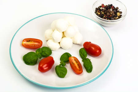 Mozzarella, tomatoes, basil for caprese saladの写真素材