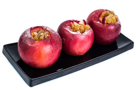 Apples cookies with raisins, honey and powdered sugarの写真素材