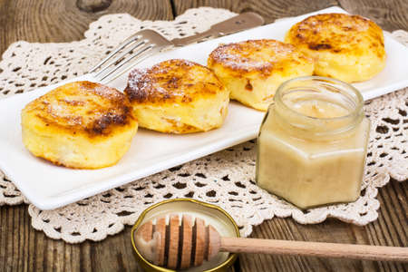 Cheese fritters with honeyの写真素材