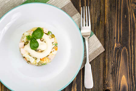 Salad of boiled vegetables with mayonnaiseの写真素材