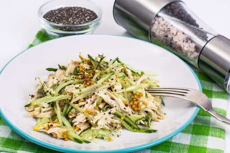 Chicken salad, fresh vegetables and chia seedsの写真素材