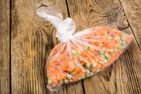 Frozen vegetables in plastic bagsの写真素材