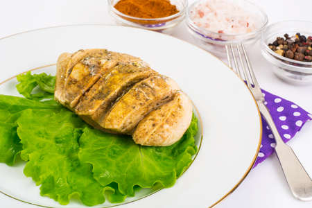 Diet Food: Baked chicken fillet with lettuceの写真素材