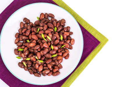 Spicy dish of red beans with green onions and spicesの写真素材