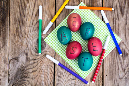 Easter eggs colored markersの写真素材
