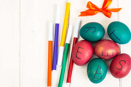 Easter eggs colored markersの写真素材