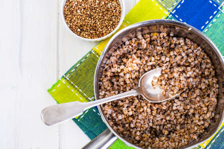 Buckwheat boiled in a metal pot