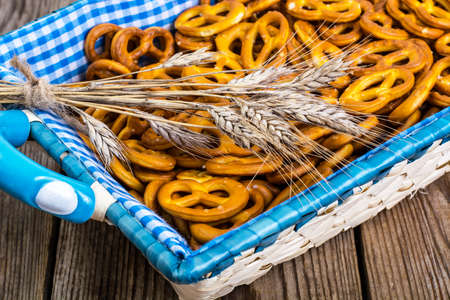 Pretzels traditional German pastries on a wooden background