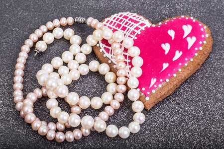 Valentines Day, birthday, Womens Day gingerbread, pearls, giftの写真素材