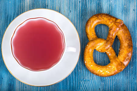 Sweet pretzel with compoteの写真素材