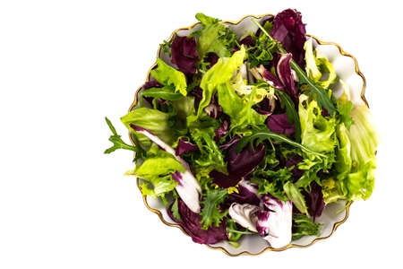 Mix of fresh lettuce on white backgroundの写真素材