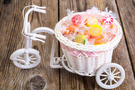 Colorful candy in cellophane wrappersの写真素材