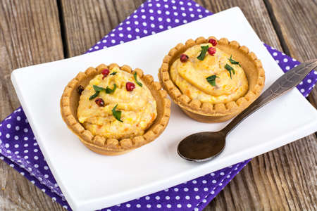 Antipasti tartlets with gentle mousseの写真素材