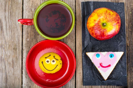 Apple, sandwich, cake for childrenの写真素材