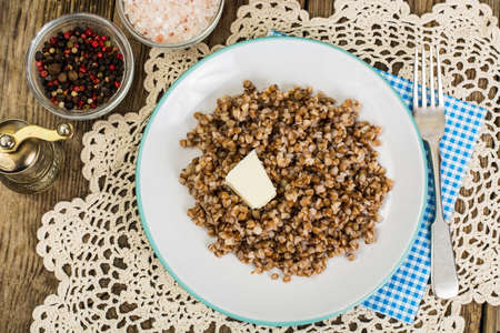 Buckwheat porridge with butterの写真素材