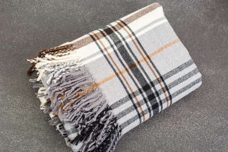 Plaid woolen in cage on gray backgroundの写真素材