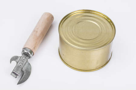 Closed metal can with fish or canned meatの写真素材