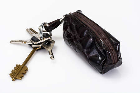 Keychain with leather case. Studio Photoの写真素材