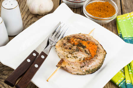 Medallions of meat, cooked on the grill. Studio Photoの写真素材