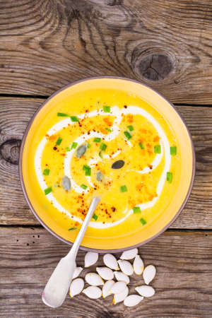 Vegetable soup with pumpkin seedsの写真素材