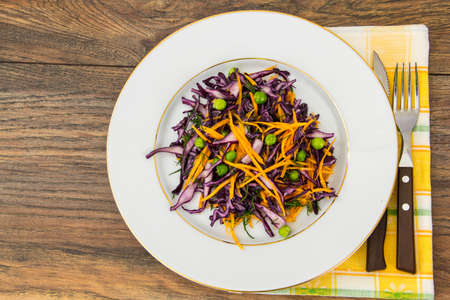 Healthy food-green peas, pumpkin and red cabbageの写真素材