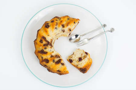 Homemade cake with chocolate and dried berriesの写真素材