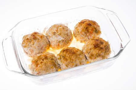 Grilled meatballs in  glass  frying pan. Studio Photoの写真素材