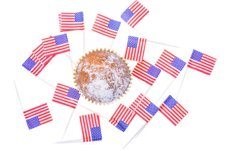 Patriotic holiday 4th of july: cupcakes with American flag. Studio Photoの写真素材