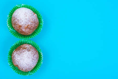 Sweet rum truffle cake on pastel background.の写真素材