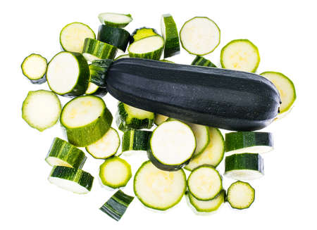 Young zucchini, cut into slices. Studio Photoの写真素材