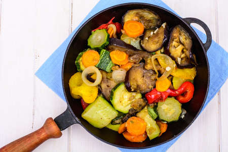 Vegetarian vegetable ragout in pan. Studio Photoの写真素材