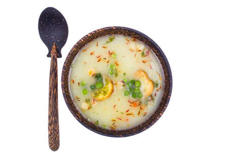 Vegetarian soup mashed potatoes with croutons