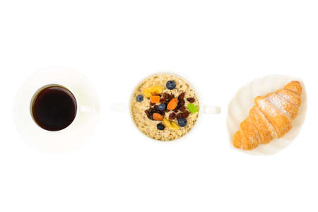 Health and Fitness food. Oatmeal porridge with berries and dried fruitsの写真素材
