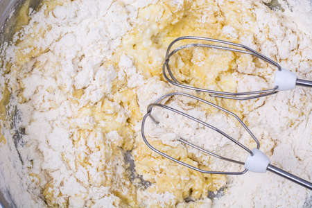 Preparation of dough in bowl. Studio Photoの写真素材
