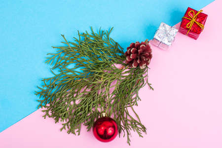 New Year and Christmas collage on pastel backgroundの写真素材