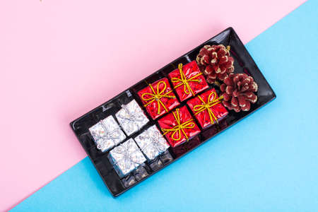 New Year and Christmas collage on pastel backgroundの写真素材