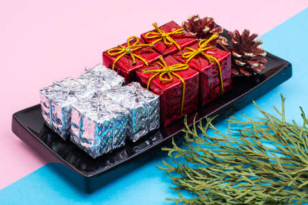 New Year and Christmas collage on pastel background