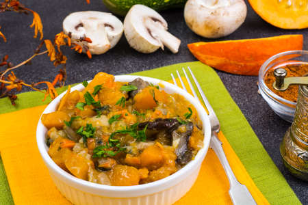 Vegetable stew with pumpkin and champignonsの写真素材