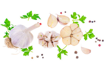 Garlic with parsley and a mix of peppersの写真素材