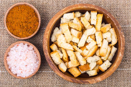 Crackers small fried from white breadの写真素材