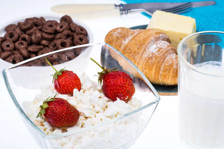 Delicious healthy breakfast with cottage cheeseの写真素材