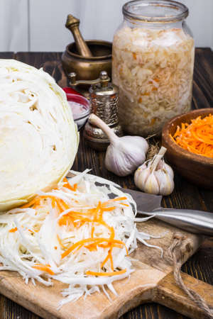 Shredded cabbage with carrotsの写真素材