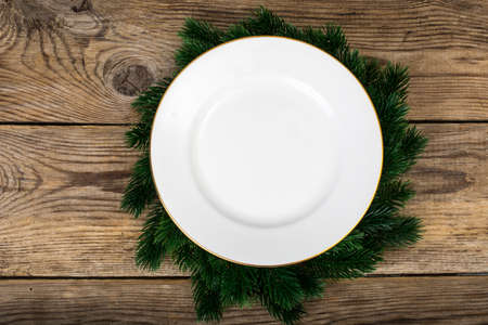 Background with fir branches for the Christmas menu, textの写真素材