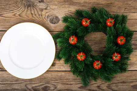 Background with fir branches for the Christmas menu, textの写真素材